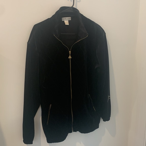 Vintage Euro Joy velour jacket zip front black size L - Picture 2 of 8